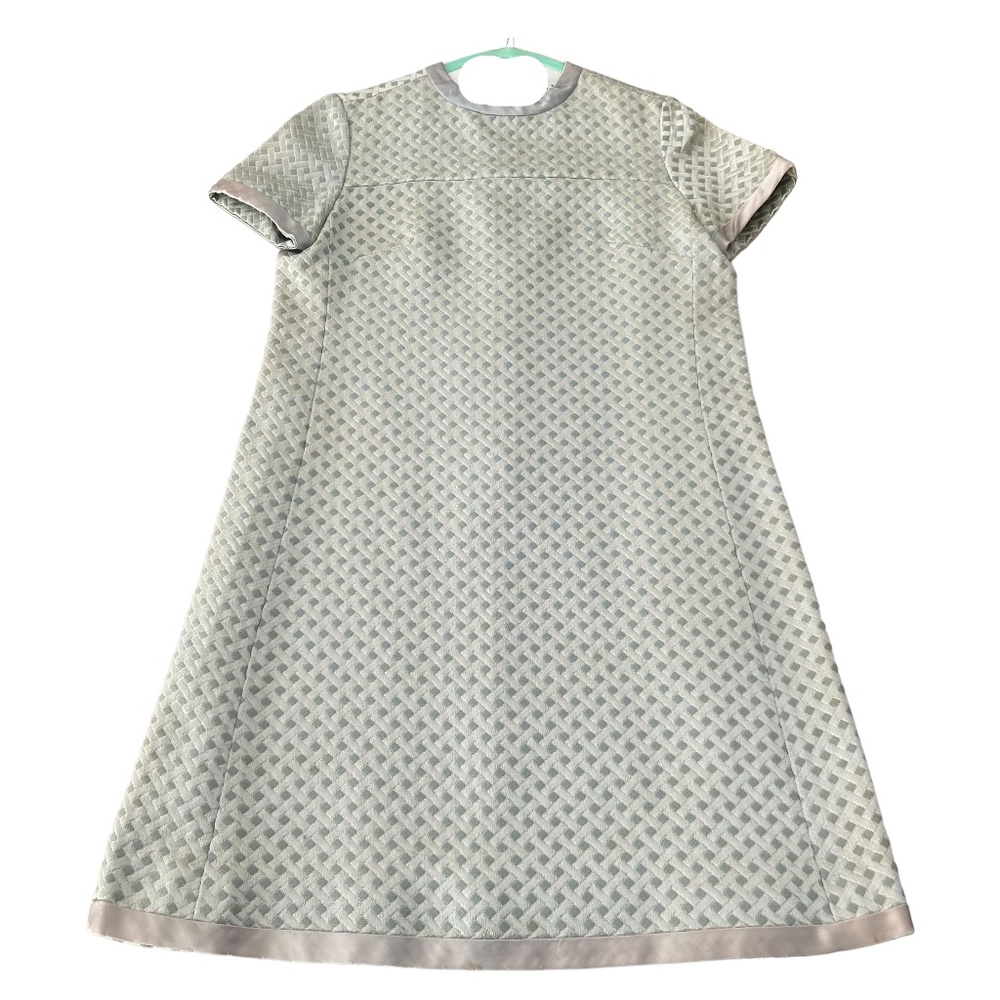 Cobbs Corner Vintage Sheath Dress Women 12 Brocade White Aqua Bow VG